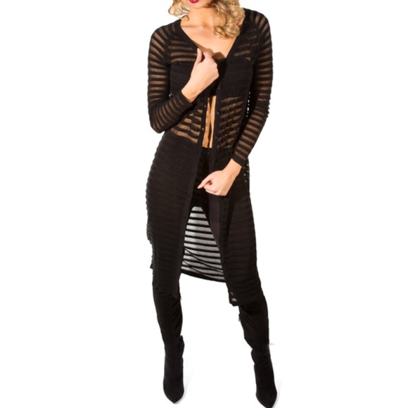 Long Sheer Striped Cardigan - Picture 2 of 4